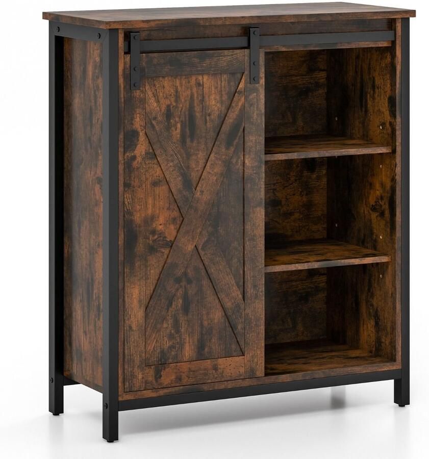 Rustieke Opbergkast – Dressoir met Schuifdeur en Verstelbare Planken – Serveerconsole voor Woonkamer Eetkamer of Keuken – Rustiek Bruin