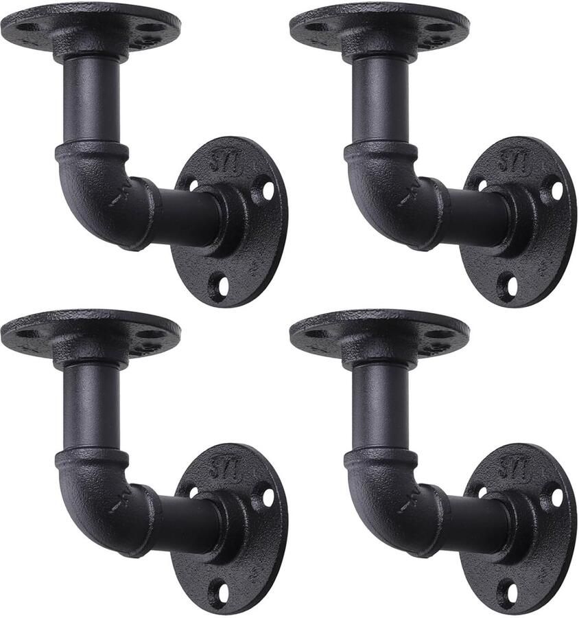 Rustieke plankbeugels industrieel ontwerp set van 8 matzwart zwaar smeedbaar ijzer