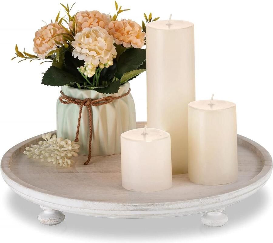 Rustieke ronde houten voetstuk standaard lade voor display Houten risers voor decoratie boerderij tafel decoratieve risers dessert kaars cake plant wit 11 inch wooden tray