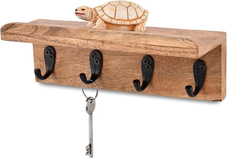 Rustieke Sleutelhouder van Acacia Hout met 4 Haken voor Muur Boerderij Wandplank voor Entryway en Keuken (254 cm x 889 cm x 889 cm)