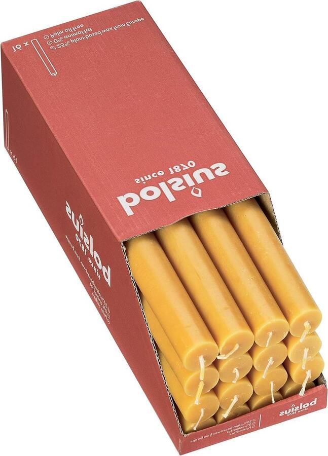 Staafkaarsen okergeel 16 stuks 27 x 23 cm brandduur 13 uur natuurlijke was