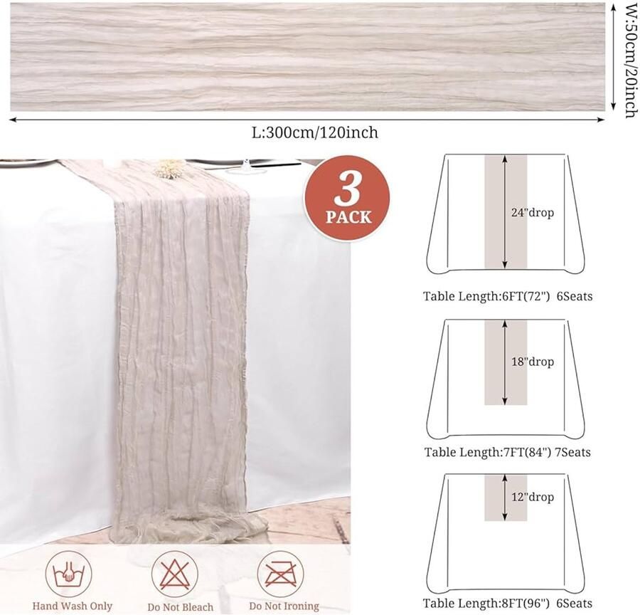 Rustieke tafelloper boho stijl set van 3 rozenbruin 55 x 300 cm