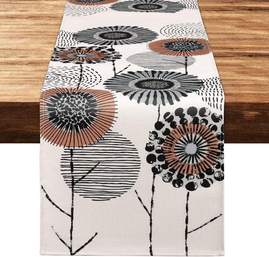 Rustieke tafelloper lente bloemen 1 stuk 32x120 cm katoenlinnen