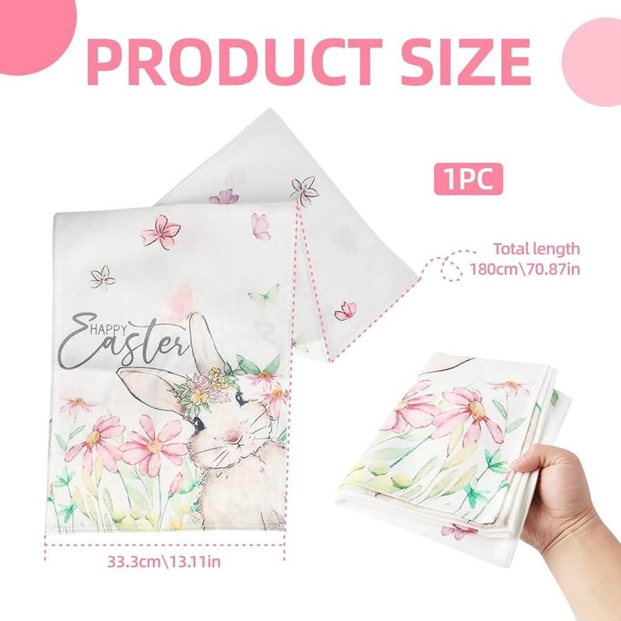 Rustieke Tafelloper Lentehaas met Bloemen Vrolijke Paastafeldecoratie Linnen