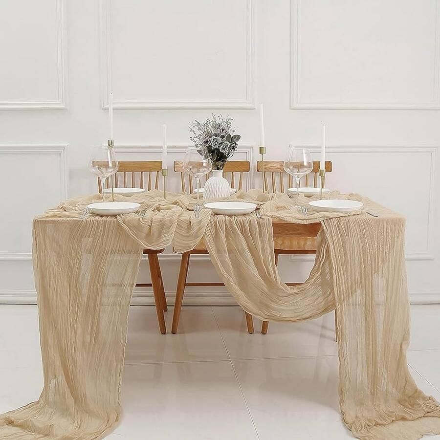 Rustieke tafelloper van kaasdoek beige 90 x 300 cm