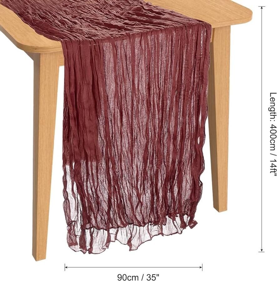 Rustieke tafelloper van kaasdoek bordeauxrood perfect voor bruiloften