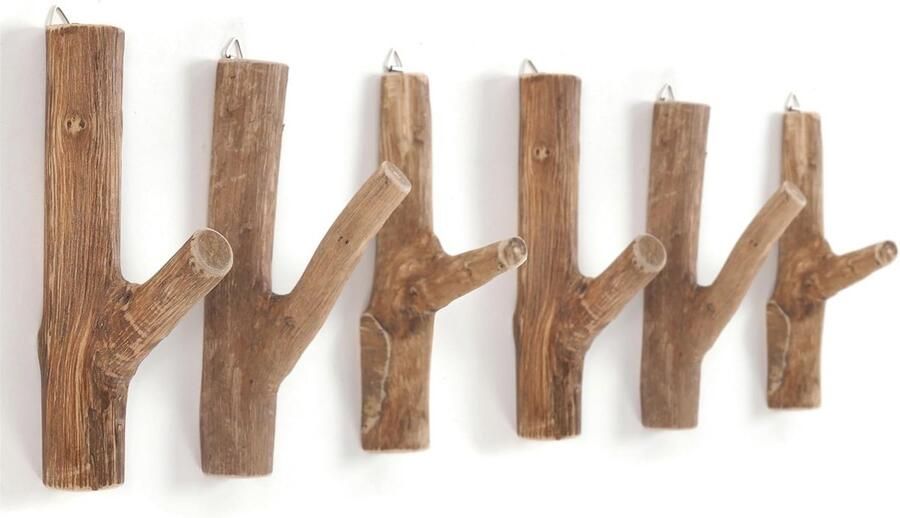 Rustieke Teakhouten Jashaak Sets 6 Stuks Wandkapstok voor Jassen en Accessoires