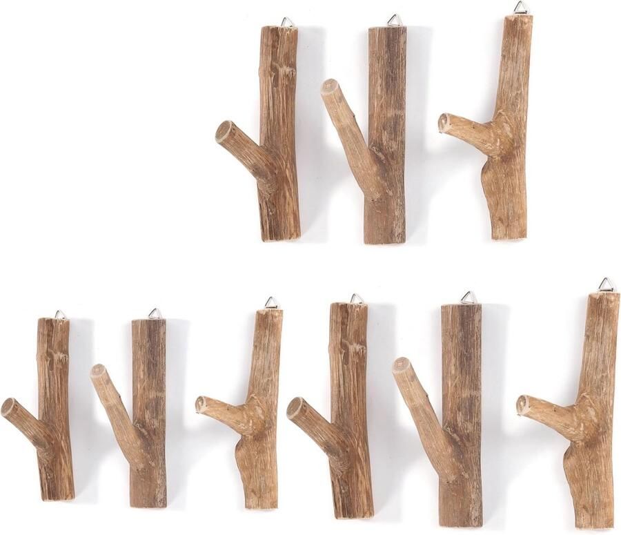 Rustieke Teakhouten Wandkapstok Haken Set van 9