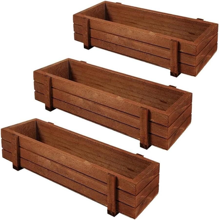Rustieke vetplantenpotten 3 stuks houten bloempotten multifunctioneel vierkante kunststof bloempotten met dienbladen voor bloemen en vetplanten
