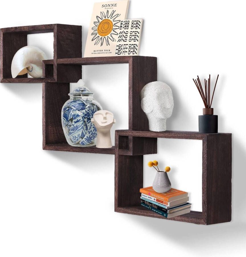 Voordeelset van 3 zeshoekige wandplanken zwarte zwevende planken metalen en houten hangrekken voor slaapkamer badkamer woonkamer keuken wasruimte opslag en wanddecoratie (zwart)