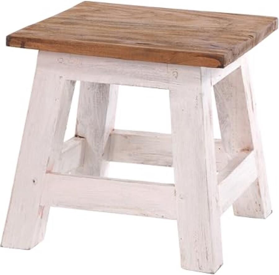 Rustieke Vintage Voetenbank 27 5x26x26 cm Houten Krukje voor Decoratie en Kinderen