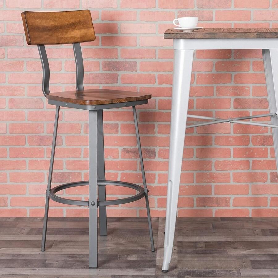 Rustieke Walnut Barkruk Hout & Staal 1 stuk Grijs