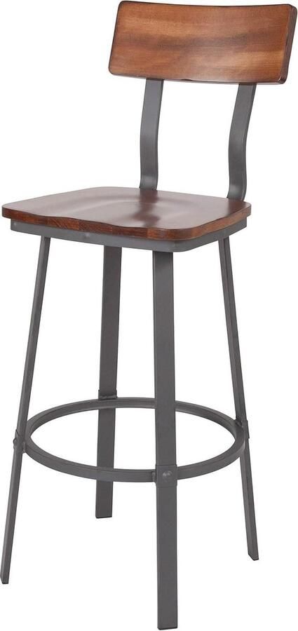 Rustieke Walnut Barkruk met Houten Zitting en Grijs Poeder Coat Frame voor Restaurant Flint Series Barkruk