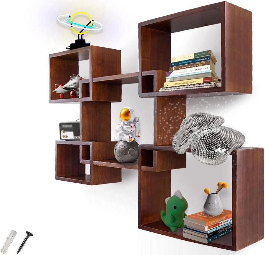 Rustieke wandgemonteerde zwevende planken veelzijdig en stijlvol set van 5 bruin