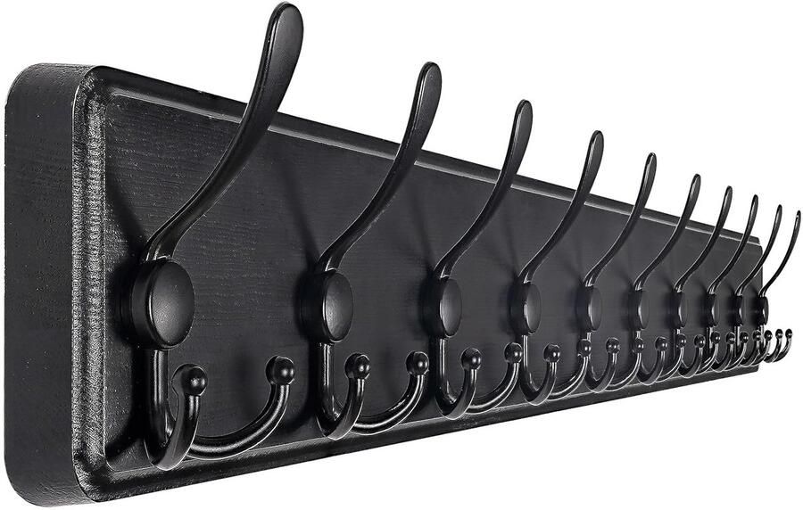 Rustieke wandkapstok 10 haken massief hout 38 6 inch