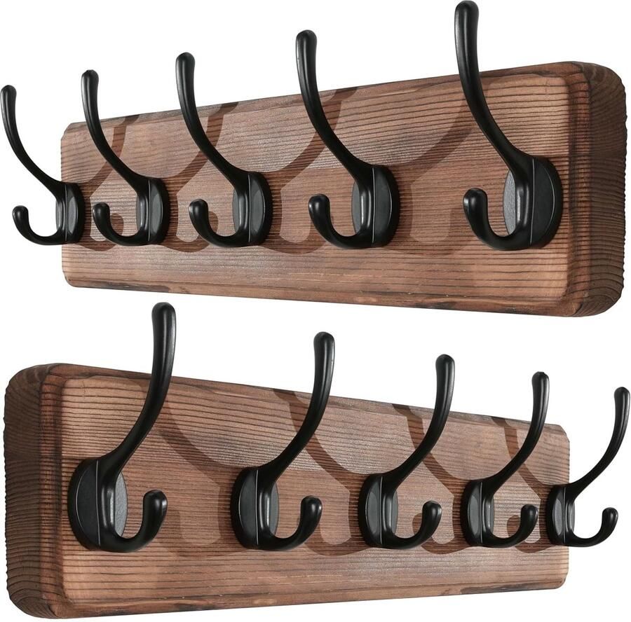 Rustieke wandkapstok 5 haken massief hout 17-1 4 inch