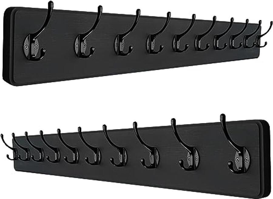 Rustieke Wandkapstok met 10 Haken Massief Grenenhout voor Jassen Hoeden en Sleutels