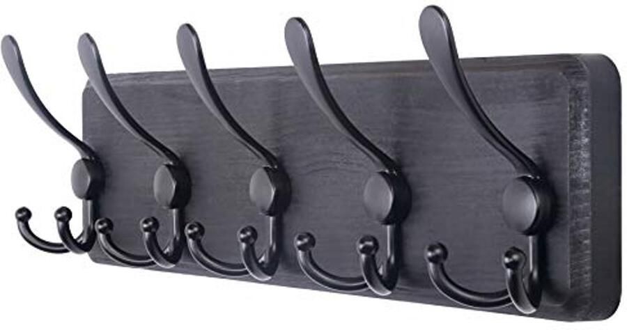 Rustieke Wandkapstok met 5 Haken Houten Wandmontage voor Kleding en Jassen
