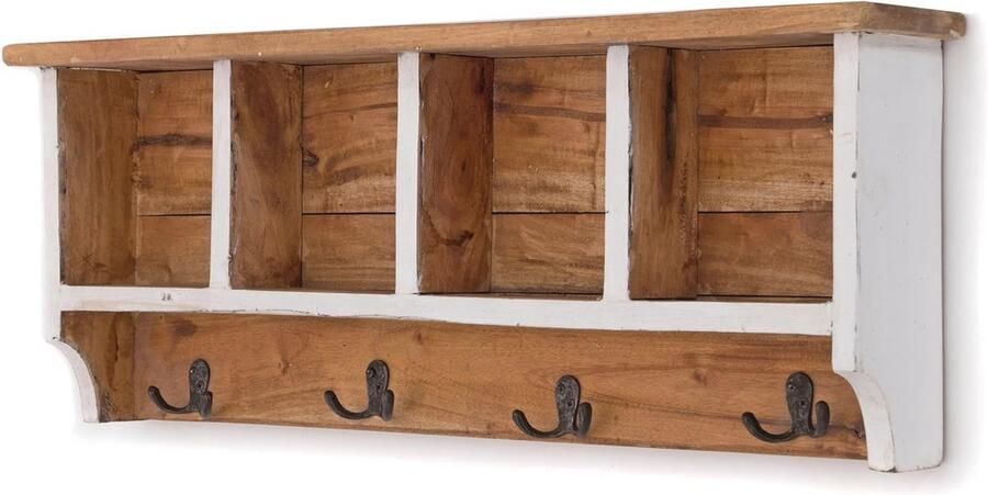 Rustieke Wandkapstok met Plank Vintage Look 70x27x11 cm van Gerecycled Hout Ideaal voor Entree en Huis