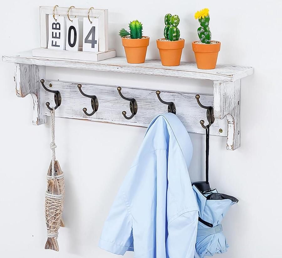 Rustieke wandkapstok multifunctioneel en natuurlijk 1 stuk grenenhout