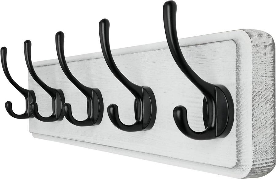 16 Hole to Hole Pine Solid Wood Coat Rack with 5 Hooks Rustic Wall Mounted Hook Hanger for Hanging Clothes Robes Towels Coat