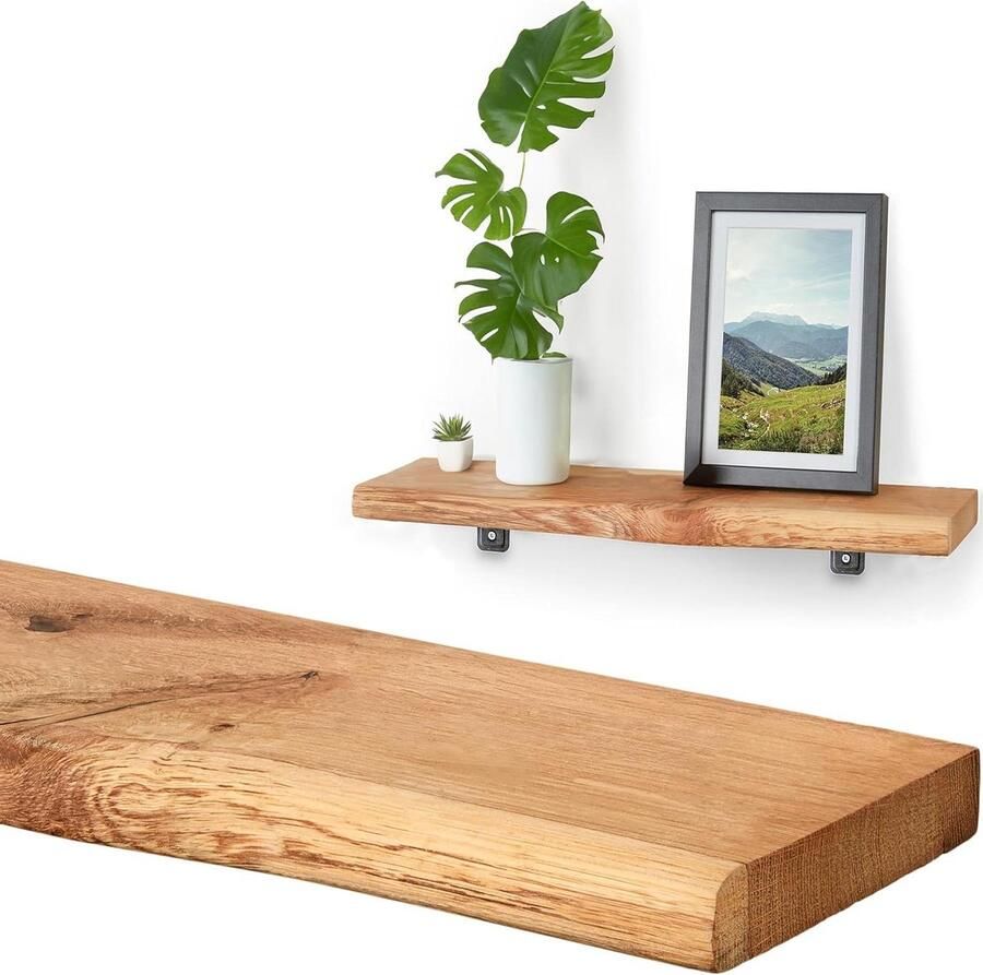 Rustieke wandplank van Duits eiken met boomrand 40cm lengte massief houten wandboard hout