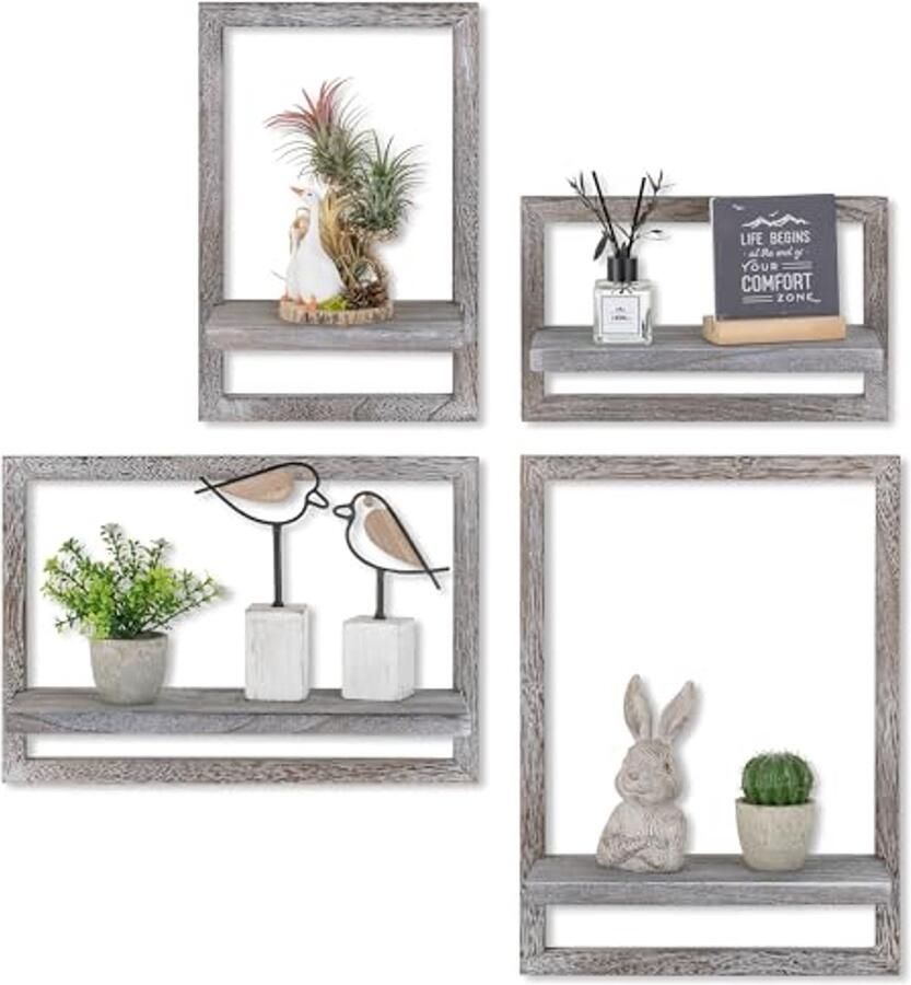 Rustieke Wandplanken Set van 4 Houten Decoratieve Planken voor Woonkamer Slaapkamer en Badkamer