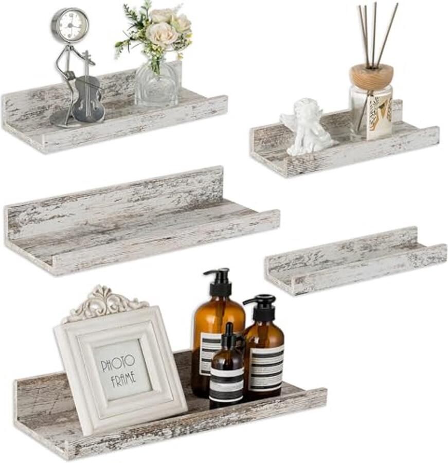 Rustieke Wandplanken Set van 5 Zwevende Houten Planken voor Badkamer Slaapkamer en Keuken Decoratieve Muurplanken