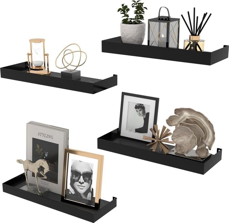 Luvetrex Rustieke wandplankenset van 4 stijlvolle zwevende plankopslag houten wandplanken aan de muur gemonteerd voor slaapkamer woonkamer keuken