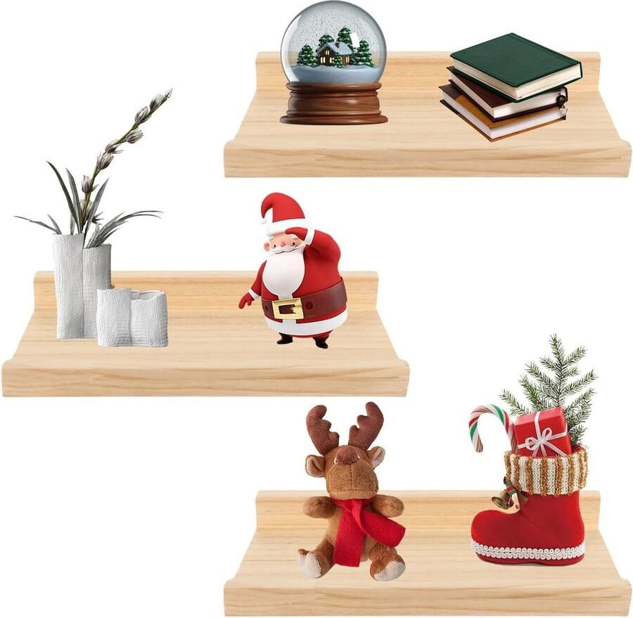 Rustieke zwevende houten wandplanken Set van 3 stuks 30 cm Boekenplank met rand Voor slaapkamer woonkamer kantoor keuken