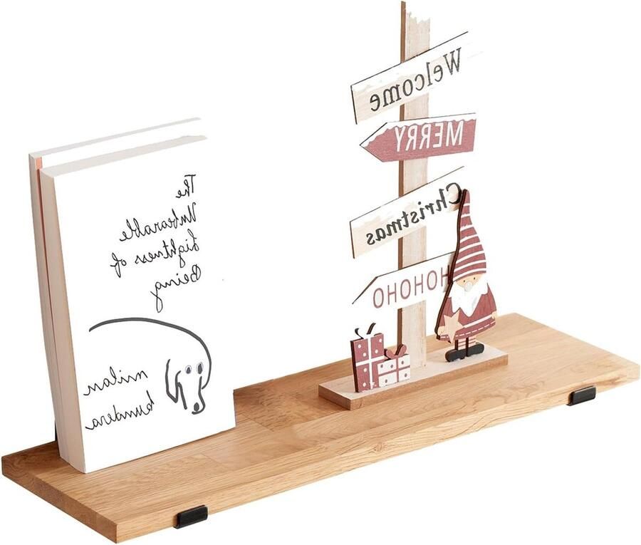 Zwevend massief eiken wandrek voor ruimtes Rustieke wandplank voor opbergen (30 cm)