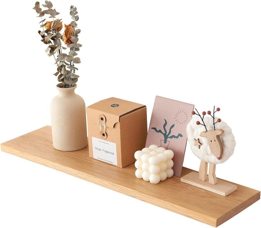 Rustieke Zwevende Planken van Massief Hout – Wandplanken voor Decoratie in Woonkamer Badkamer en Slaapkamer (40 cm)