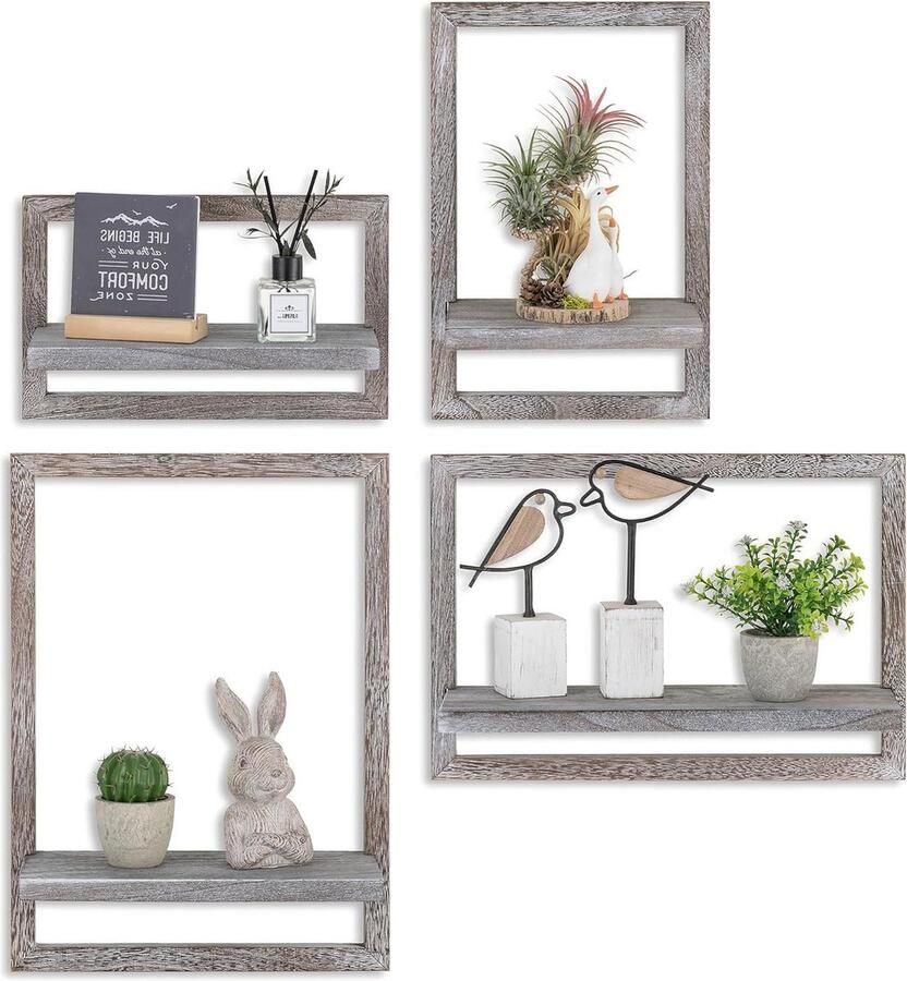 Rustieke zwevende planken wandplank houten muurplanken decoratieve huisdecoratie set van 4 doordrongen wit rustiek