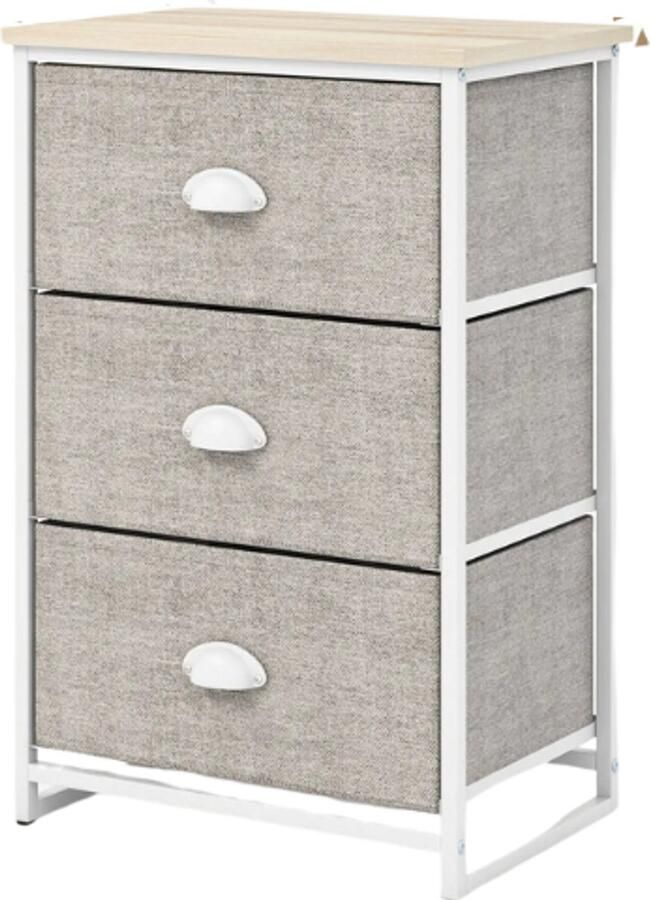 Rustive Ladekast Kast Opbergkast Met 3 Lades en Tafelblad van Stof Kwalitatief Grijs 45 x 30 x 73 cm