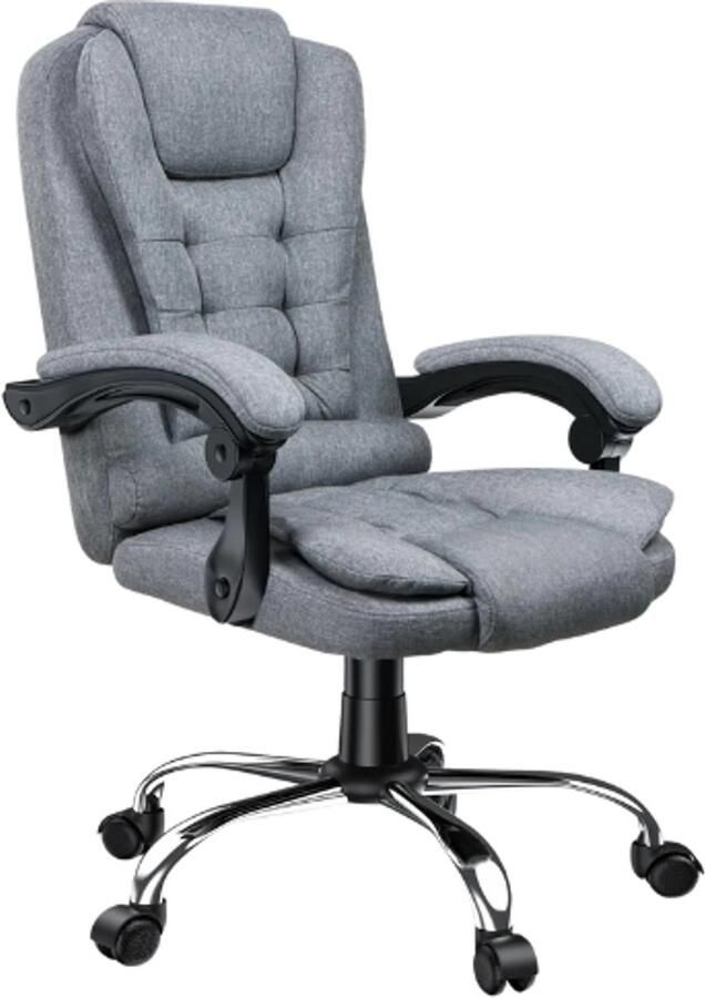 Rustive Luxe Ergonomische Bureaustoel Comfortabele Stoel Met Hoge Rugleuning Ligstoel 360 Graden Draaibaar Grijs