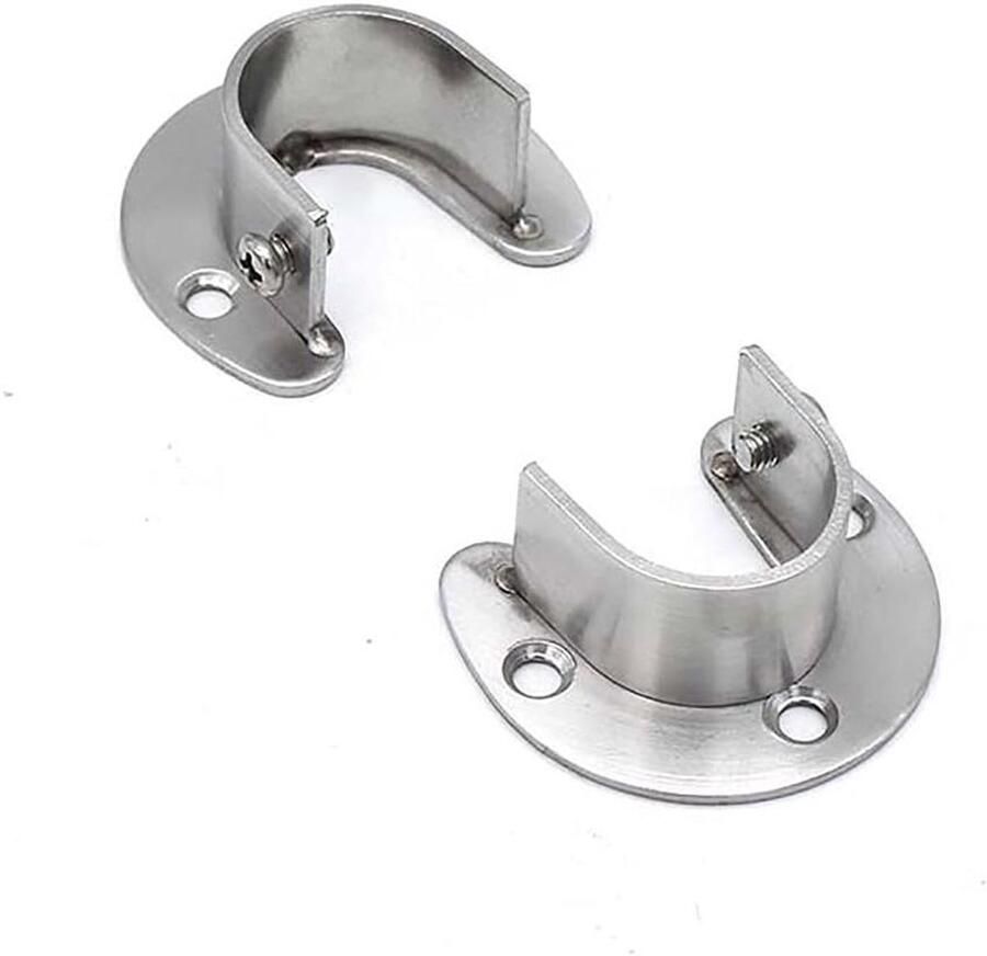 RVS Flens Rod Houder Zilver 25mm Garderobe Pijp Houder voor Kledingkast Set van 2 Stuks