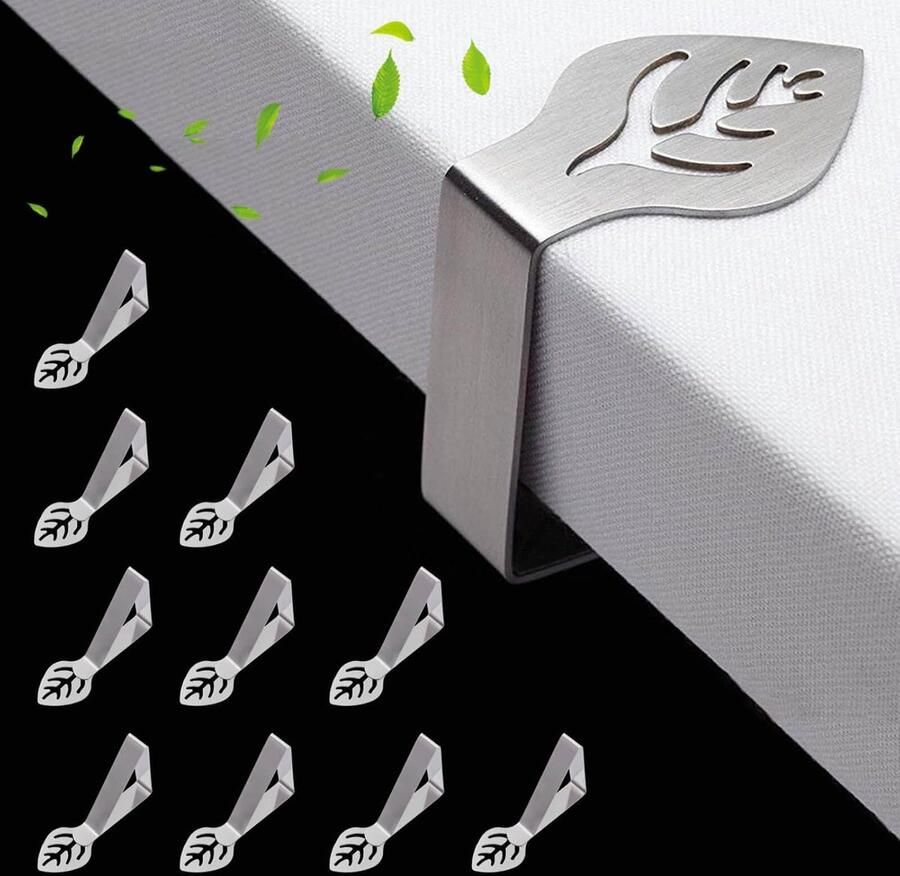 Tafelkleedklemmen voor buiten en binnen tafel 10 stuks bladvormige picknicktafelkleedhouderclip grote roestvrijstalen decoratieve afdekklem voor zwaar gebruik feest bruiloft restaurant camping essentieel