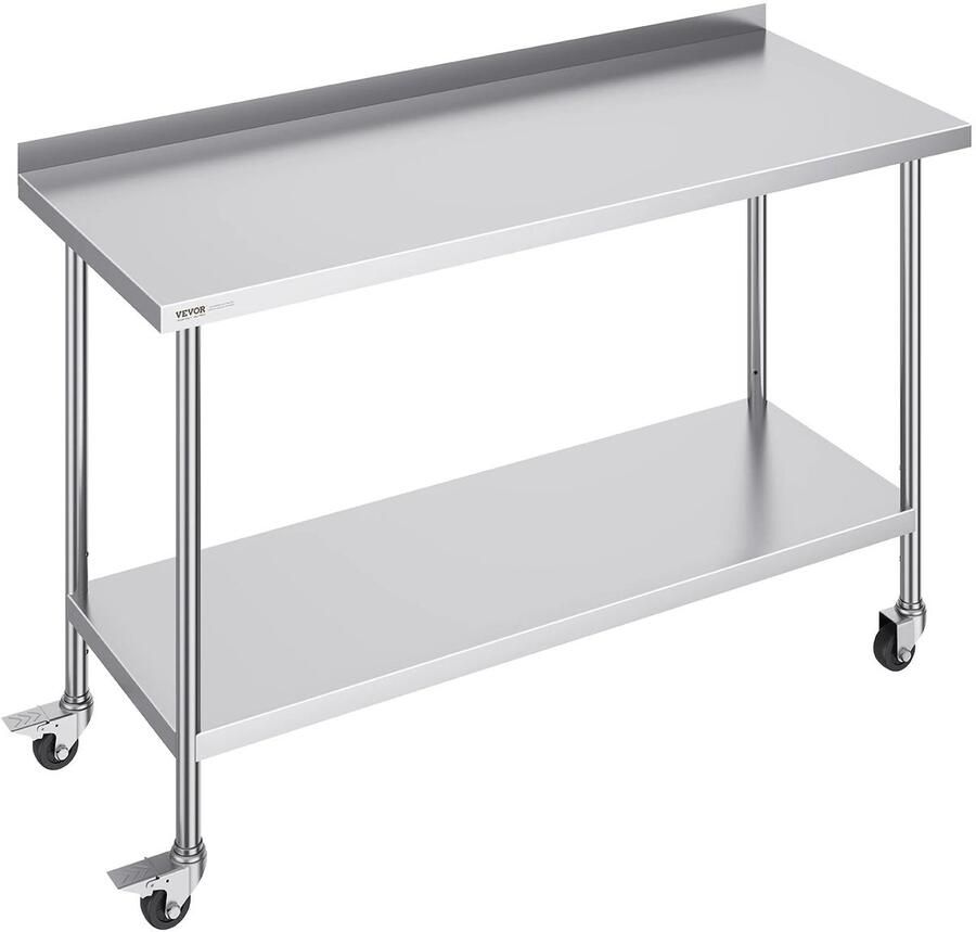 RVS Werktafel Keukeneiland Kookeiland Keukentafel RVS Werktafel met Verstelbare Bovenplank 24 x 36 in Roestvrijstalen Keukentafel met 2 Verstelbare Onderschappen