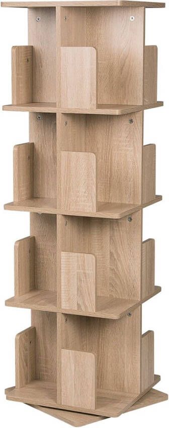 RWM s Boekenkast Draaibaar Boekenrek Opbergrek 39x39x128cm 4 laags Natuur hout