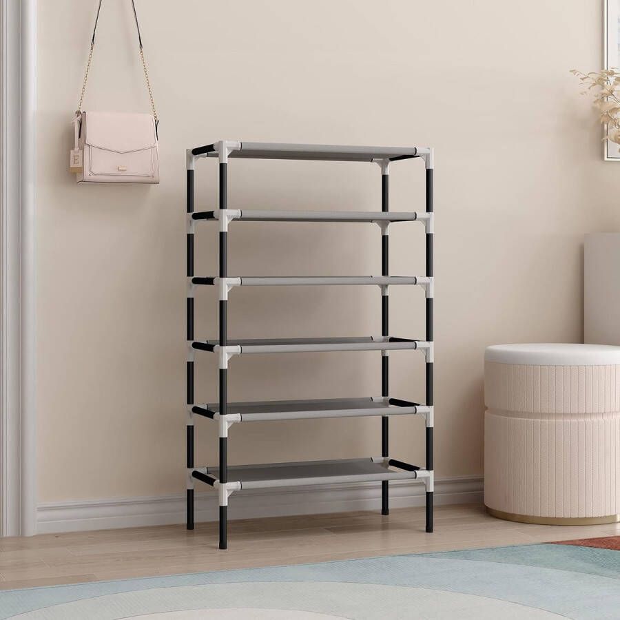 S-111 schoenenrek met 6 etages verstelbaar voor 18 paar schoenen met verdikte elektroforese-buizen robuust en ruimtebesparend eenvoudige montage