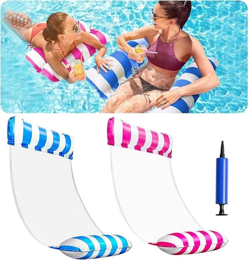 S&Dshopline 2 stuks luchtmatras zwembad met 1 luchtpomp 4-in-1 opblaasbare waterhangmat voor volwassenen luchtmatras waterhangmat opblaasbaar zwembad strand waterspeelgoed gemakkelijk te dragen