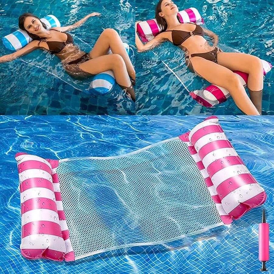 S&Dshopline 2 stuks opblaasbare waterhangmat inklapbaar opblaasbaar zwembed 4-in-1 waterhangmat loungestoel zwembadlounge met luchtpomp waterspeelgoed voor volwassenen en kinderen
