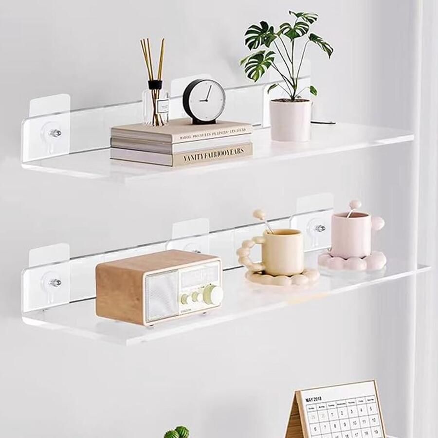 S&Dshopline 2 stuks transparante wandplanken zonder boren met schroeven acryl badkamerplank zonder boren 30 cm kleine wandplank badkamer om te lijmen zwevende plank voor slaapkamer keuken woonkamer kantoor