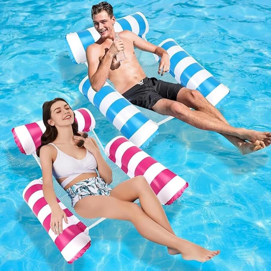 S&Dshopline 2 stuks waterhangmat zwembad luchtmatras zwembad 4-in-1 opblaasbare waterhangmat met net watermatras zwembad strandwaterspeelgoed voor volwassenen en kinderen
