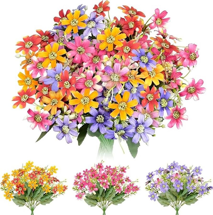 S&Dshopline 6 bundels kunstbloemen zoals echte kunstbloemen boeket uv-bestendige zijden bloemen balkonplanten kunstbloemen voor kamer tafel balkon tuin buiten wilde bloem (3 kleuren)