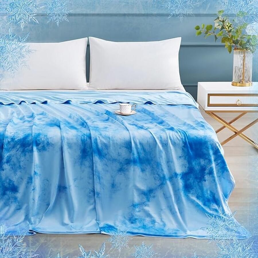 S&Dshopline Arc-Chill 3.0 Q-Max Koeldeken 2-in-1 zelfkoelende deken Japans Arc-Chill 3.0 Q-Max > 0 5 licht dubbelzijdig absorbeert lichaamswarmte verkoelende deken voor bed en bank tie-dye blauw
