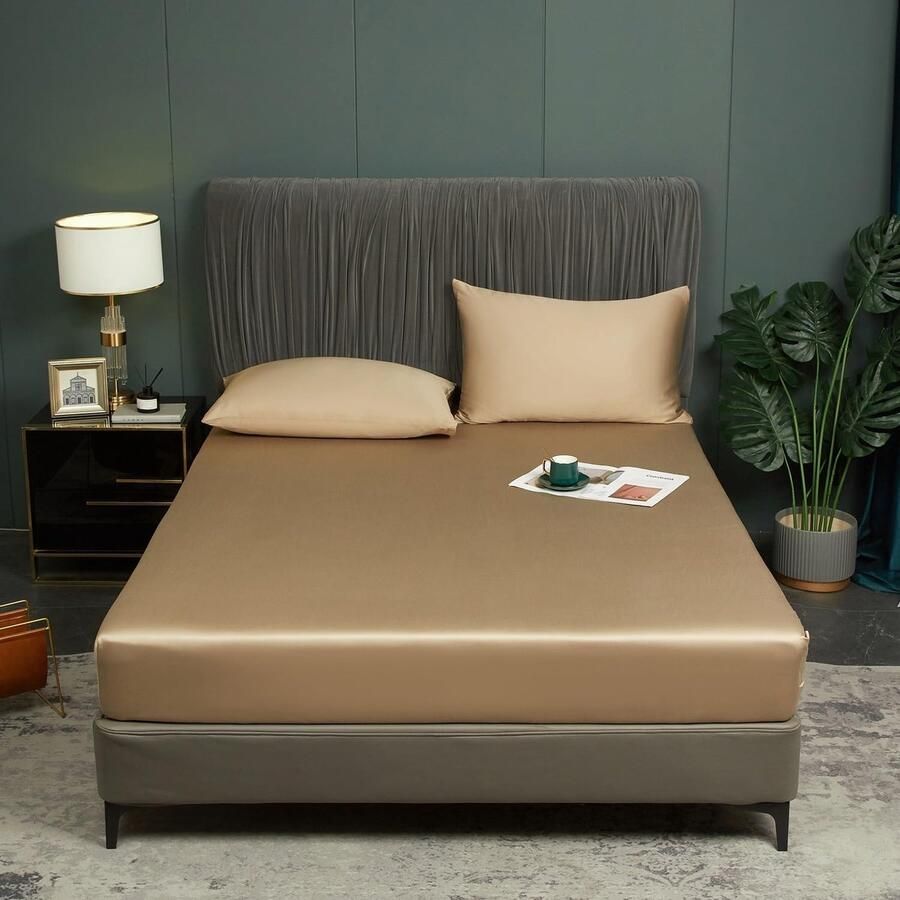 S&Dshopline Bamboe Lyocell Hoeslaken 180 x 200 cm goud kaki boxspringbed badstof topper glanzend bamboevezel hoeslaken 180 x 200 cm effen hoeslakens voor hoge matrassen tot 25-30 cm
