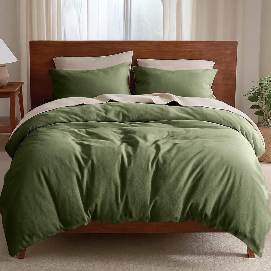 S&Dshopline Beddengoed 200 x 200 cm olijfgroen groen microvezel beddengoedset effen voor tweepersoonsbed dekbedovertrek met ritssluiting en 2 kussenslopen van 80 x 80 cm romantisch en elegant