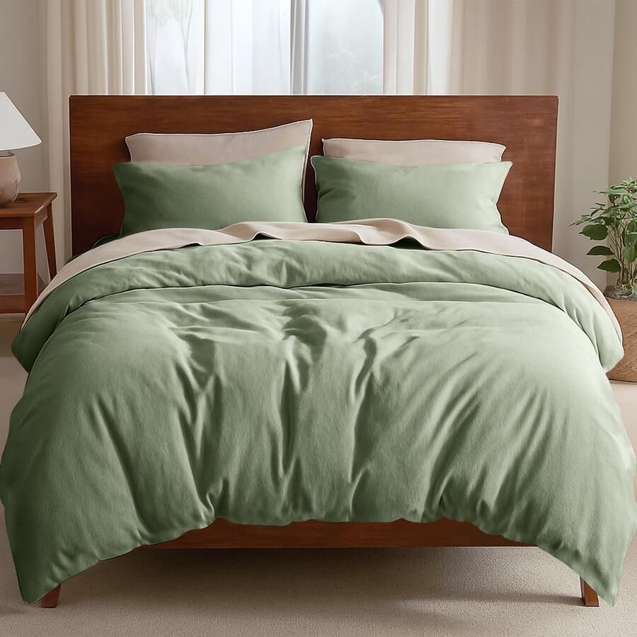 S&Dshopline Beddengoed 220 x 240 cm groen microvezel beddengoedset effen voor tweepersoonsbed dekbedovertrek met ritssluiting en 2 kussenslopen van 80 x 80 cm eenvoudig en klassiek