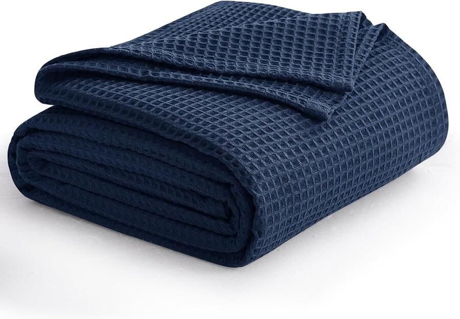 S&Dshopline Dunne deken zomer blauw wafelpiqué zomerdeken lichte deken 230 x 270 cm als bankdeken zachte behaaglijke woondeken woonkamer bank bed wollig reuzendeken